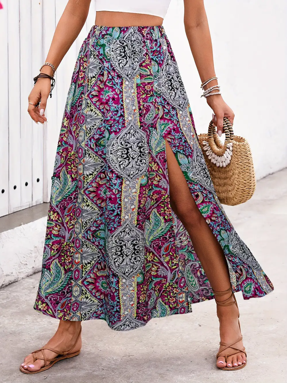 Wearable Printed Slit Skirt