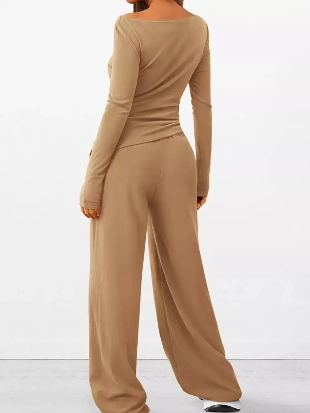 Relaxed Long Sleeve Top and Wide Leg Pants Set