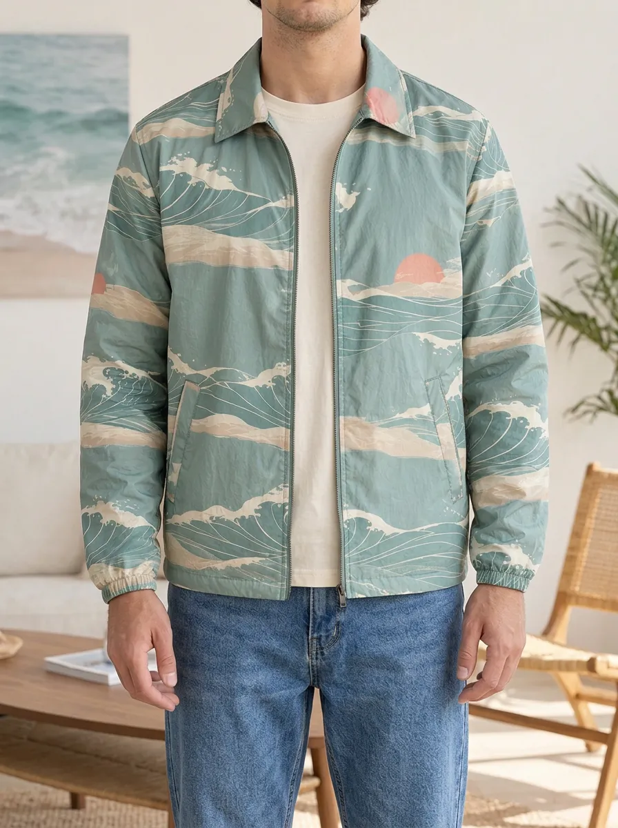 Men's Japanese Ocean Wave Sunset Rugged Roamer Jacket