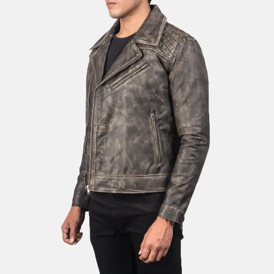 Men's Biker Leather Quilted Jacket
