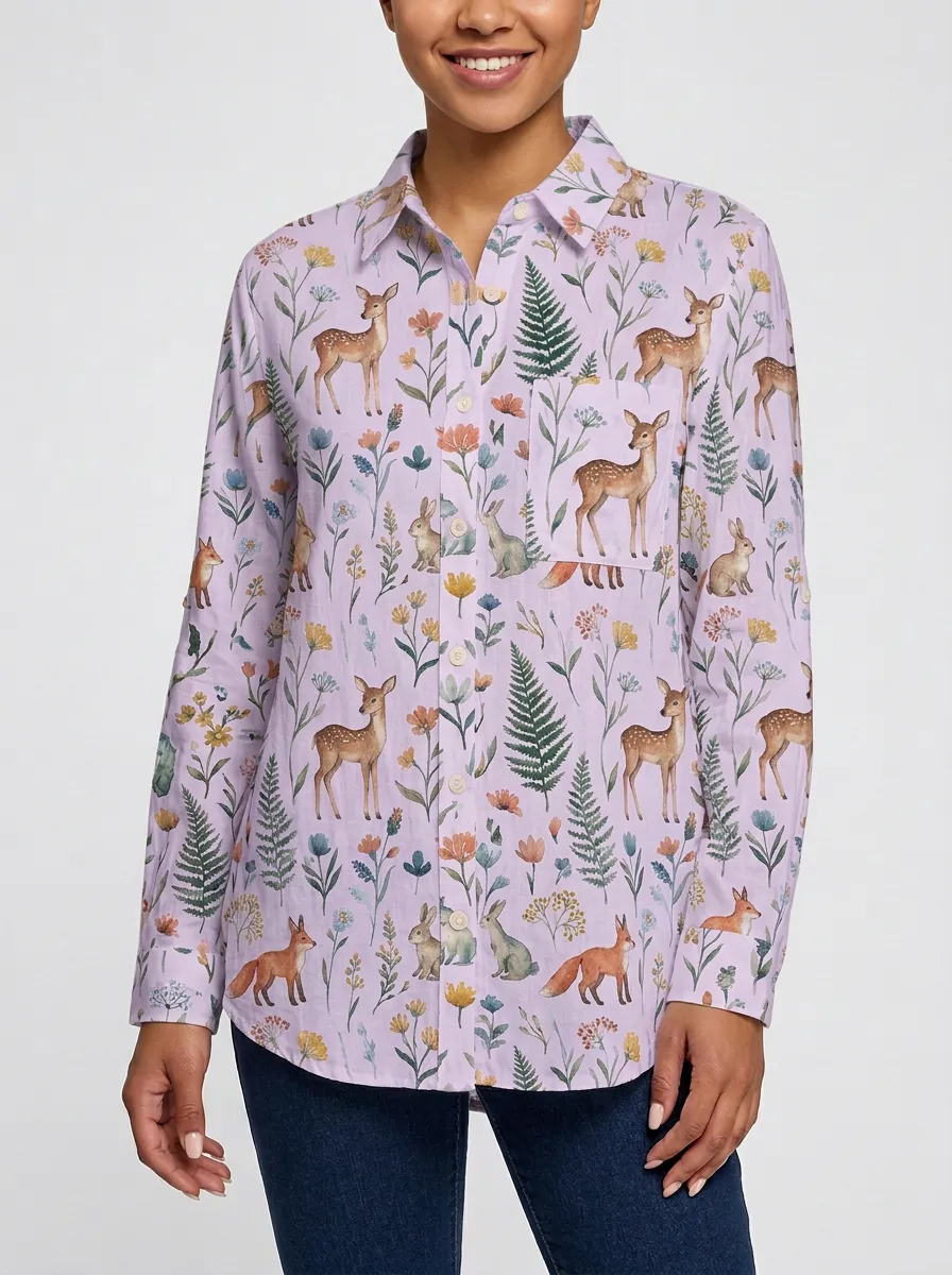 Women's Woodland Animal Floral Deer Rabbit Fox Graphic Shirt Tank Top