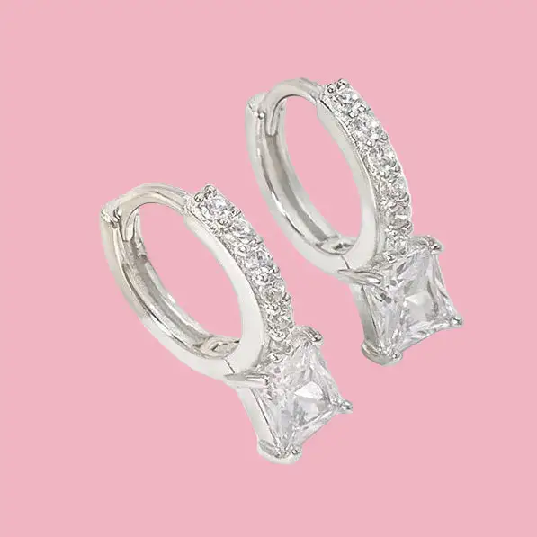 Square Stone Huggie Earrings