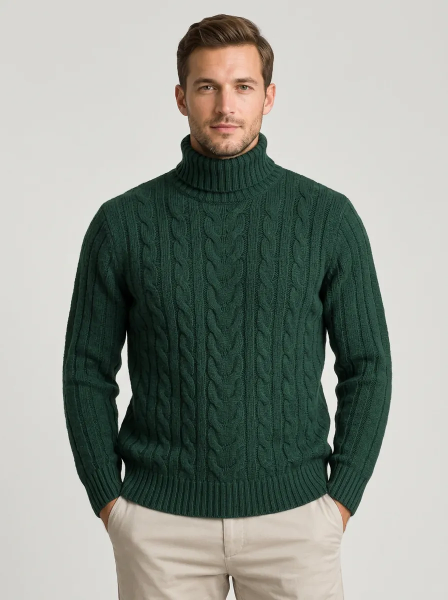 Men's Streamlined Cable Knit Turtleneck Sweater