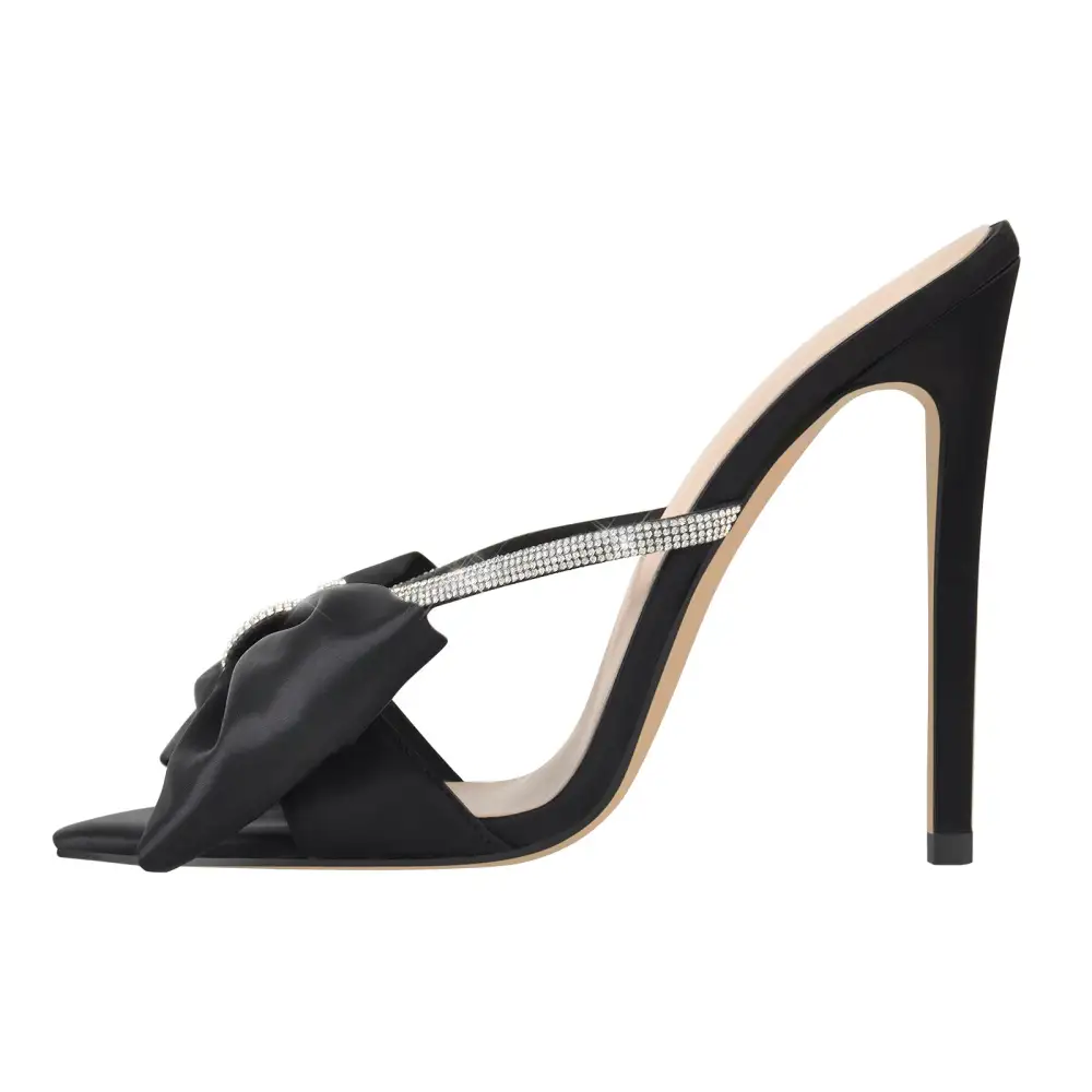 Pointed Toe Bow Rhinestone High Heel Sandals