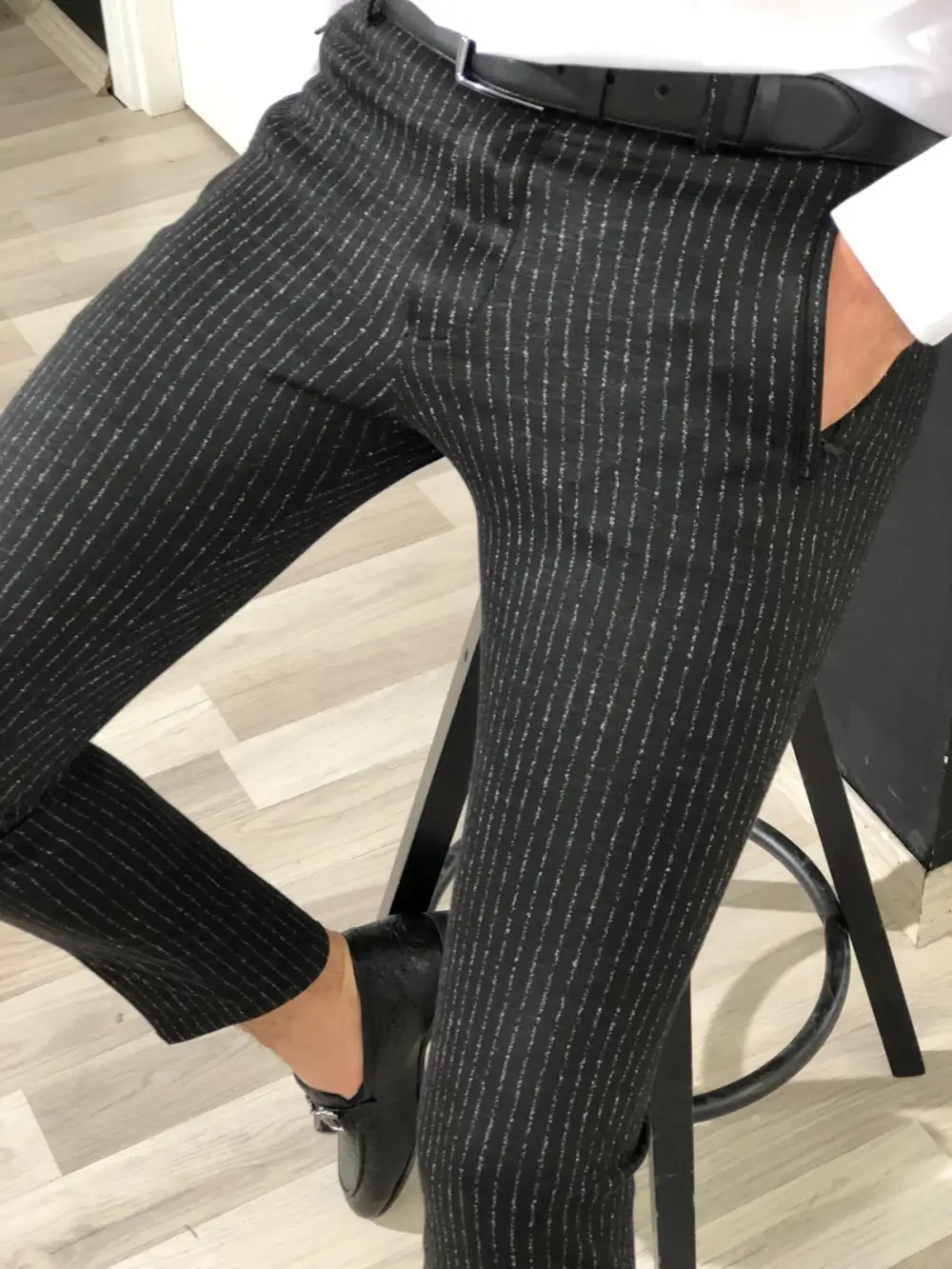 Detailed Slim Fit Striped Tailored Trousers