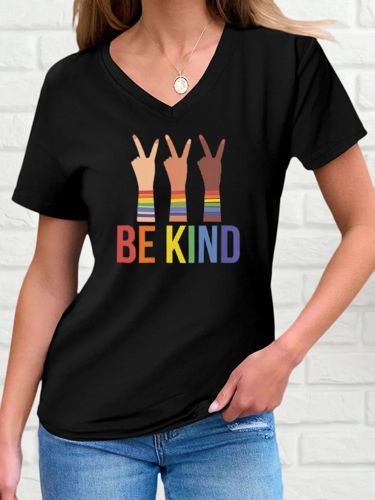 Women's Be Kind Print V-Neck Short Sleeve T-Shirt