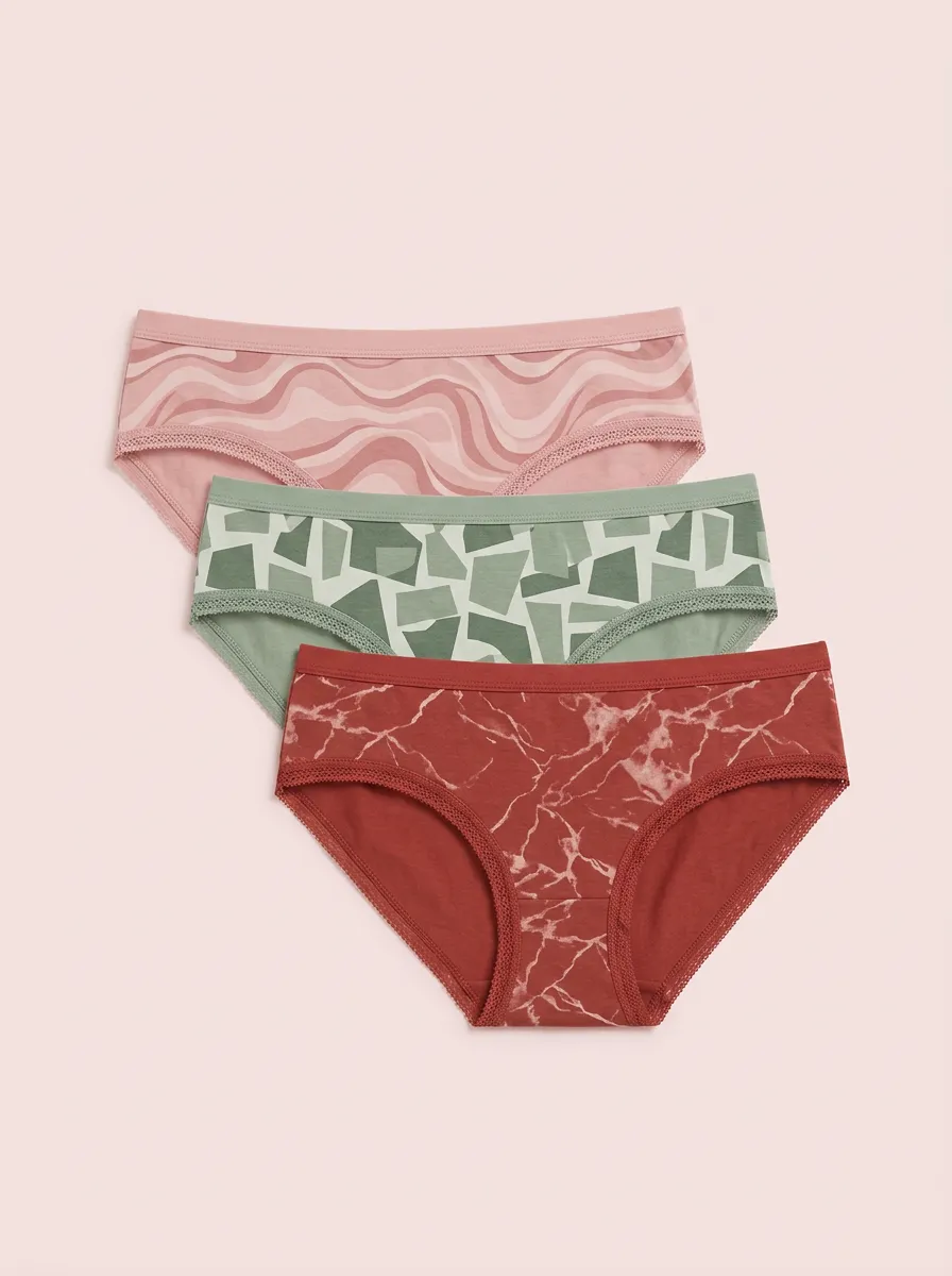 Women's Abstract Geometric Marble Printed Three-Pack Panties