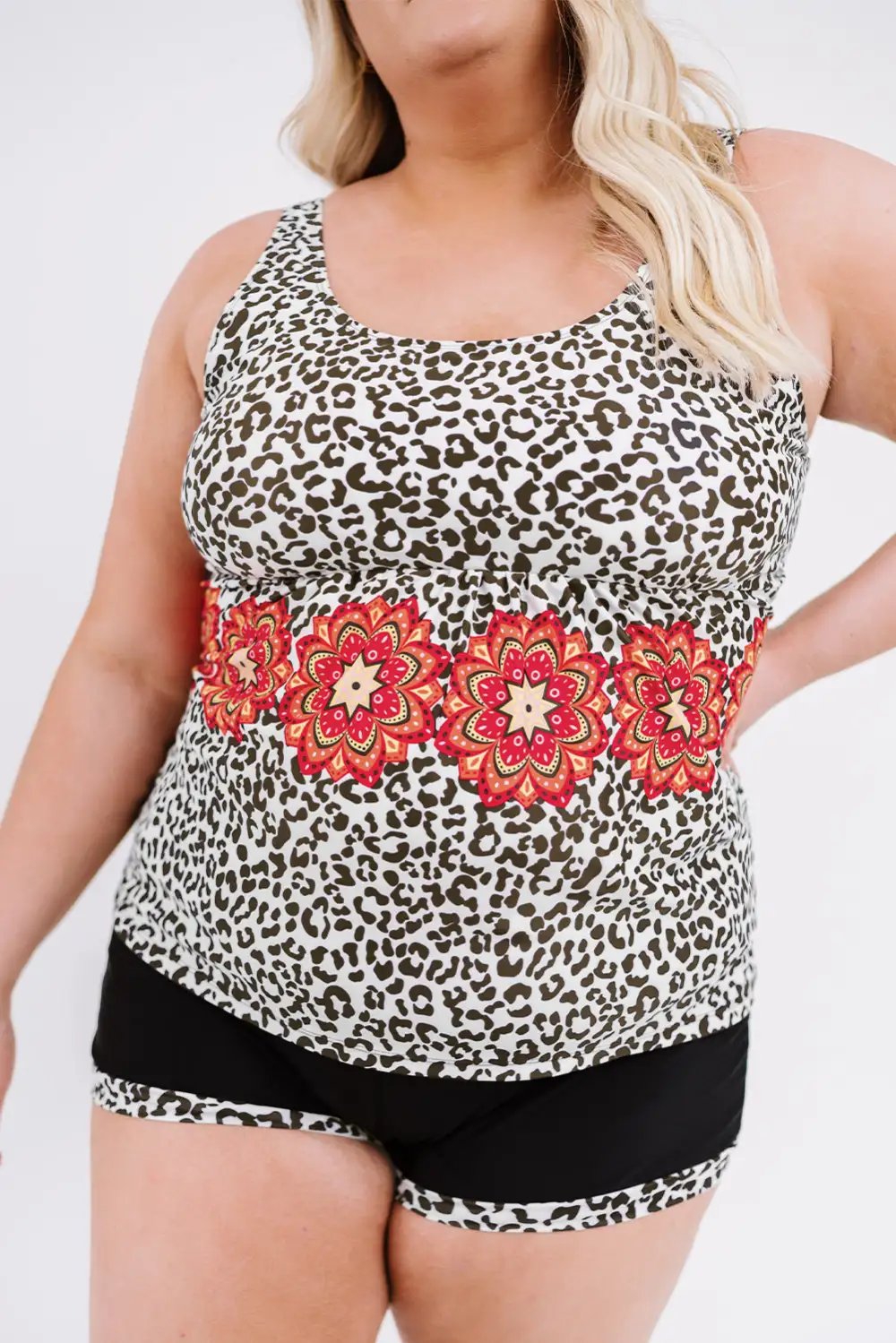 Swimwear Leopard Tribal Print Plus Size Tankini Set