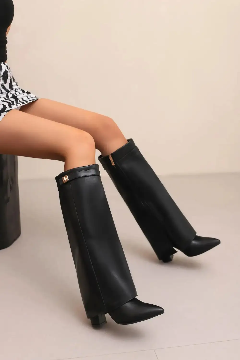 Suede Thigh Tall Boots Buckle  Heeled Boots