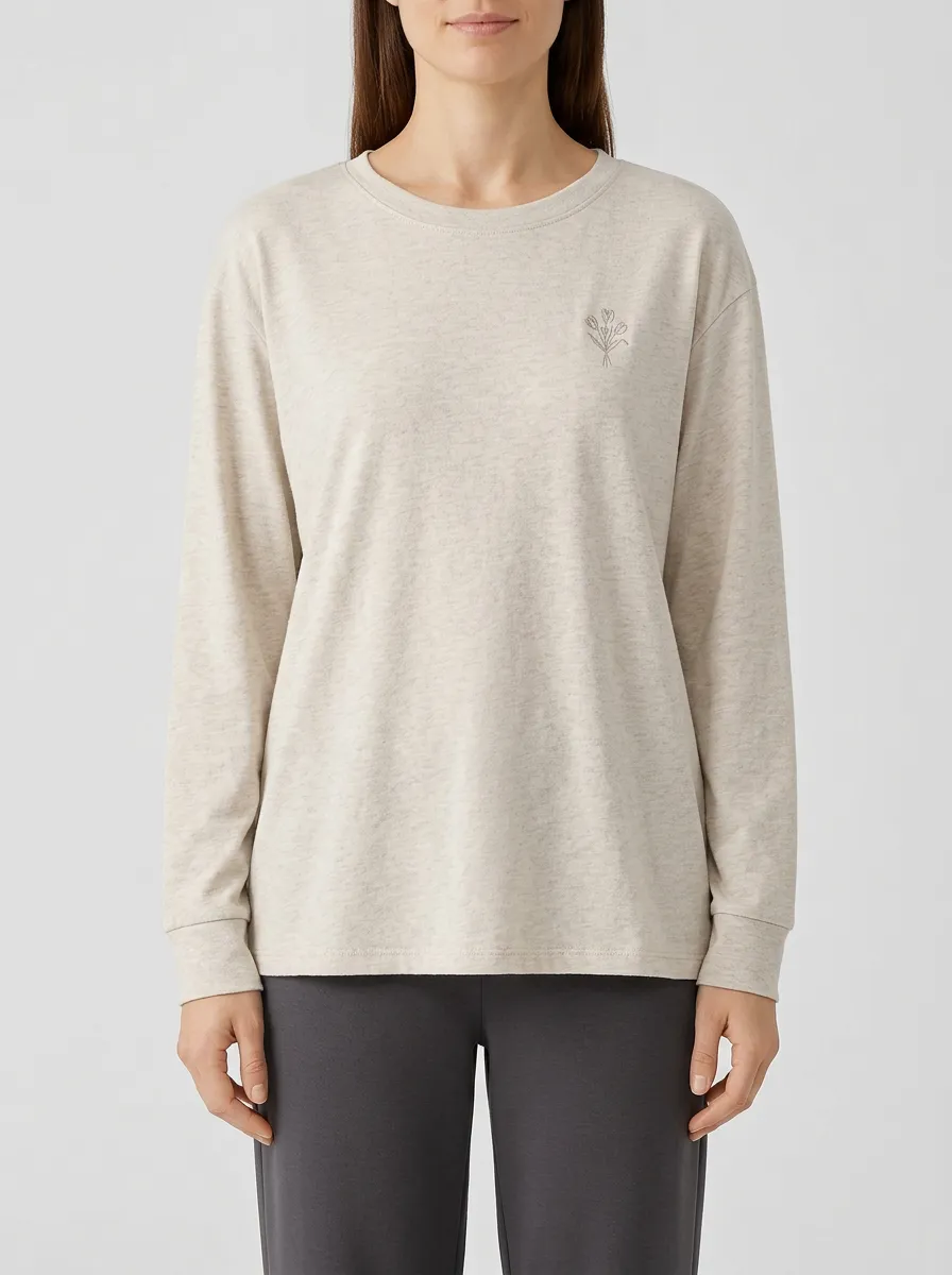 Women's Heather Embroidered Long-Sleeve T-Shirt