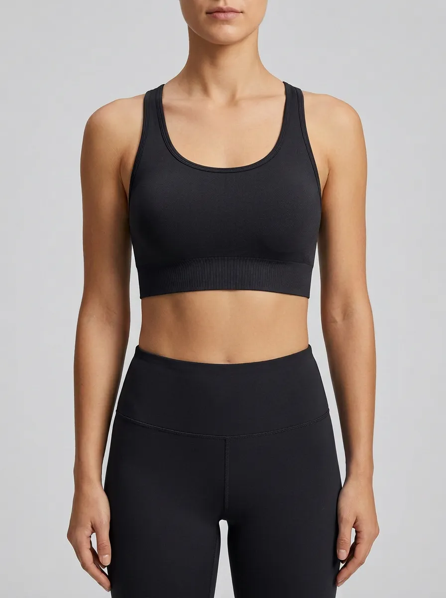 Women's Scoop-Neck Racerback Ribbed Seamless Wide-Band Sports Bra