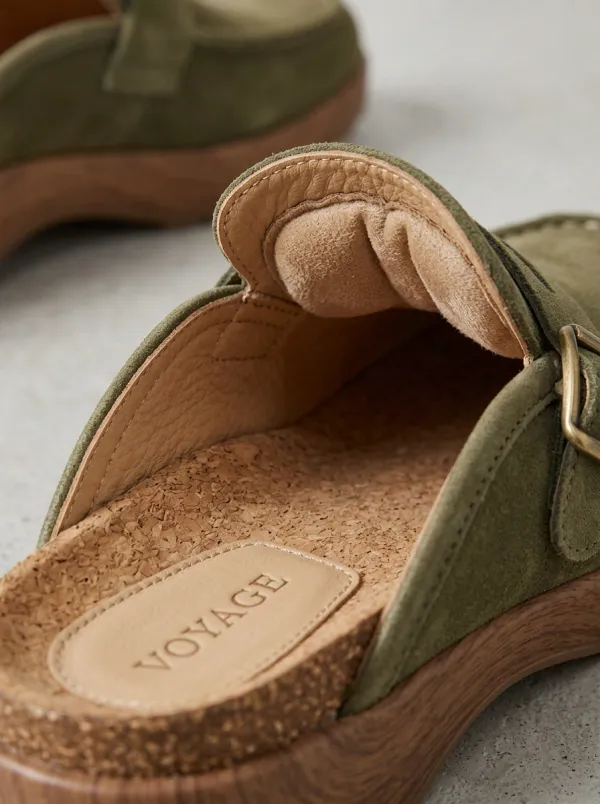 Women's Classic Buckle Detail Suede Wood Sole Loafers