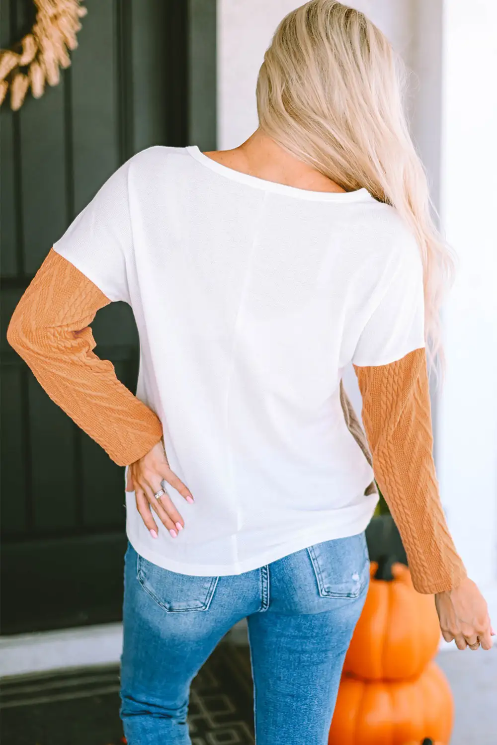Women's Colorblock Textured Knit Long Sleeve Top