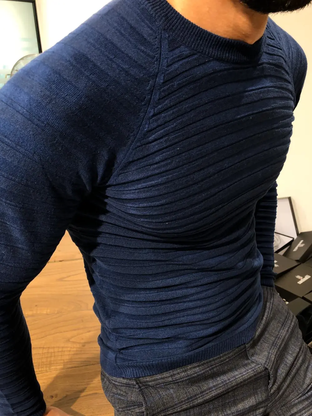 Patterned Slim Fit Cotton Knit Sweater