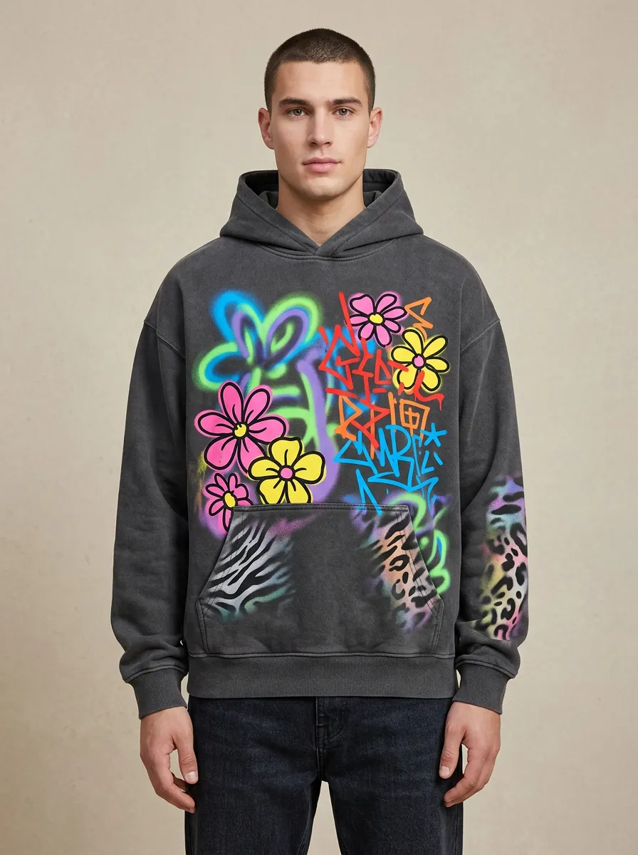 Unisex Graffiti Floral Animal Print Graphic Hoodie