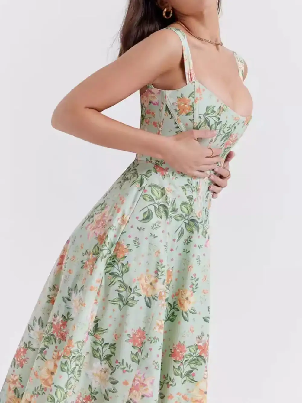 Drape Floral Printed Slit Midi Dress