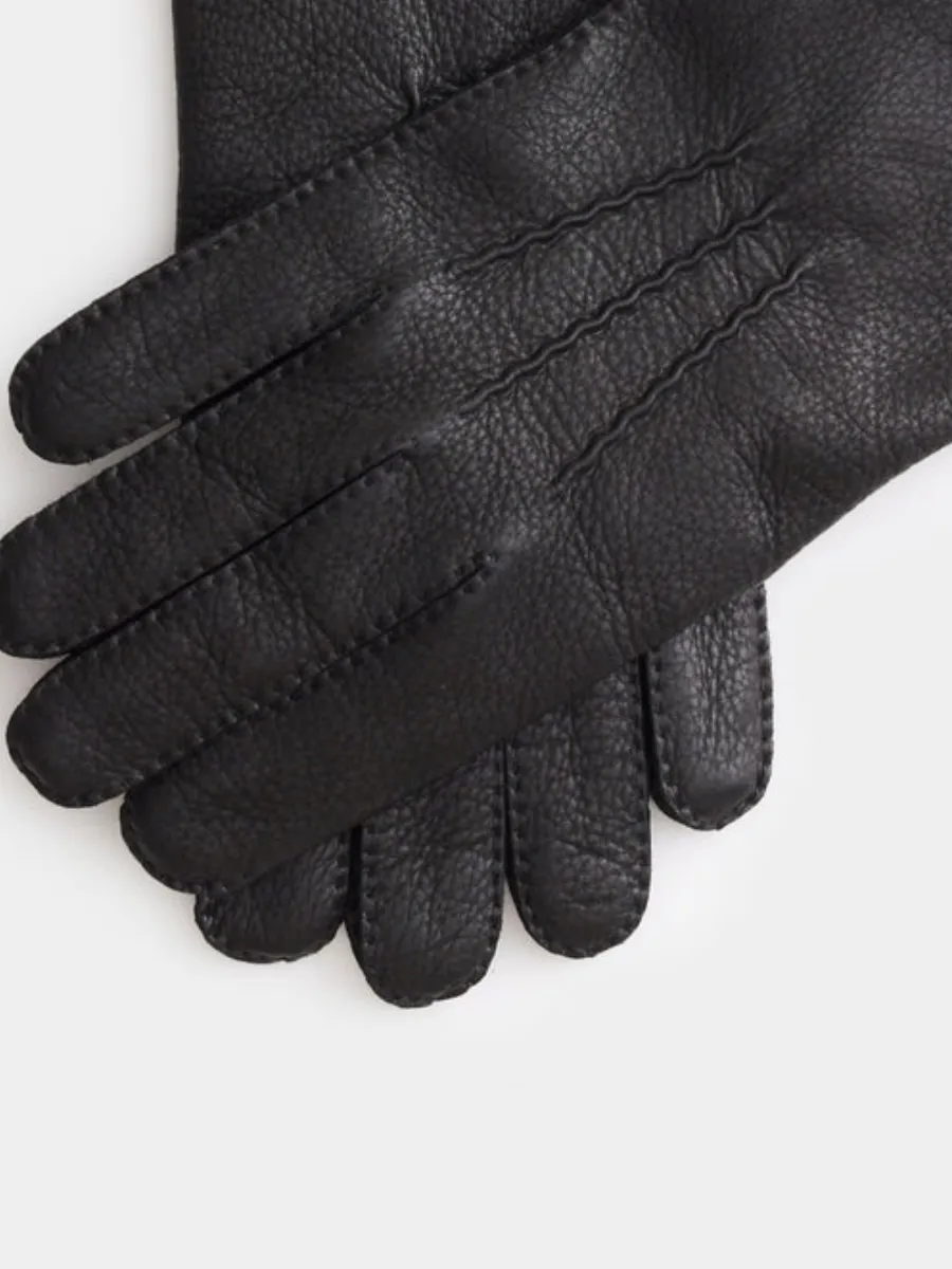 Black Textured Leather Gloves