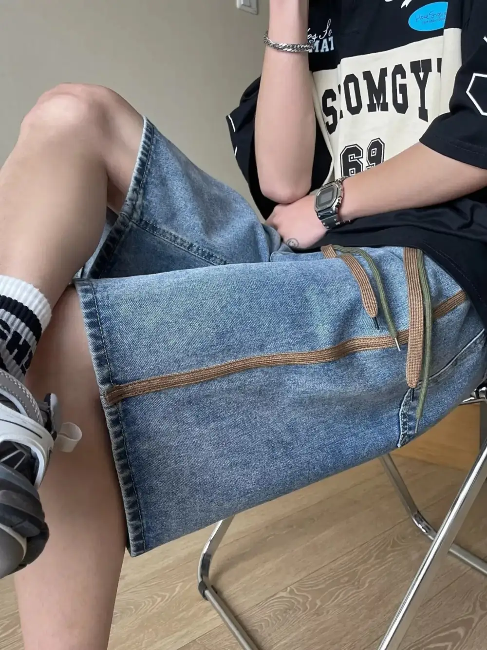 Men's Full Size Drawstring Wide Leg Denim Shorts