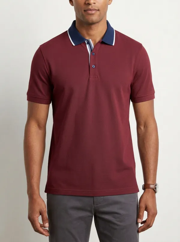 Men's Casual Light Blue Contrast Collar Printed Polo Shirt