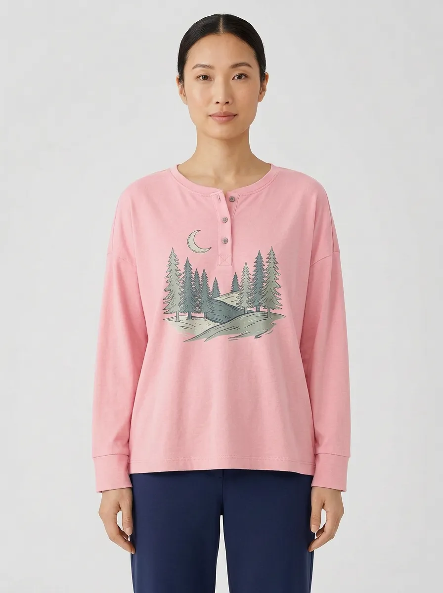 Women's Graphic Henley Long-Sleeve T-Shirt