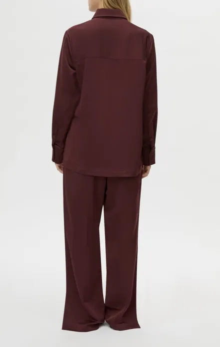 Burgundy Long Sleeve Satin Shirt
