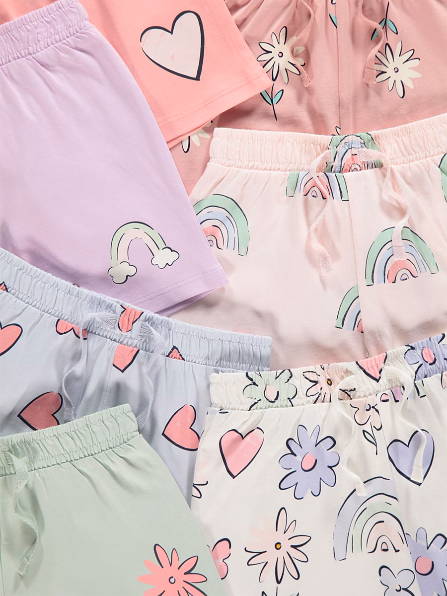 Pastel Hearts and Flowers Shorts 7 Pack detail 1