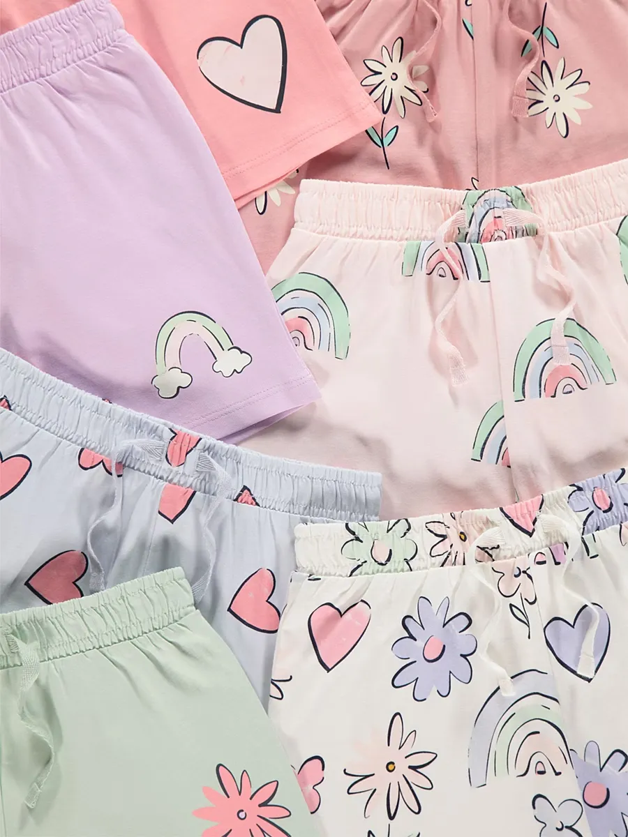 Pastel Hearts and Flowers Shorts 7 Pack