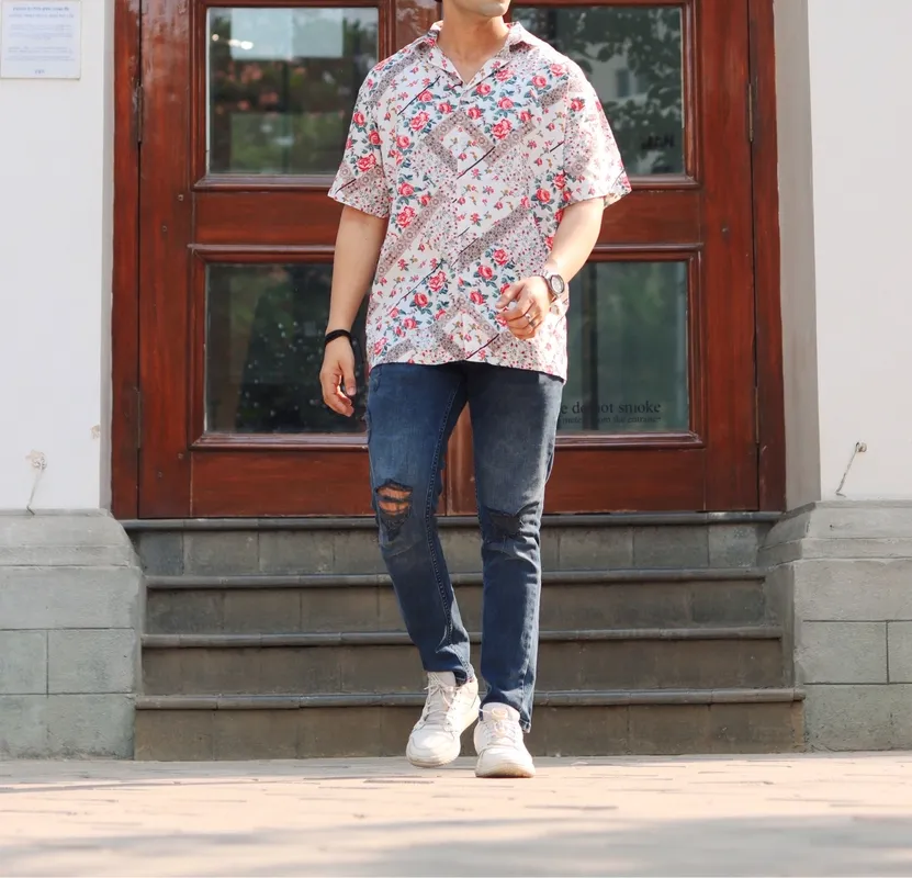 Red Floral Rayon Shirt
