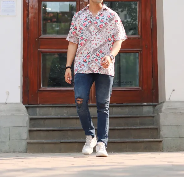 Red Floral Rayon Shirt
