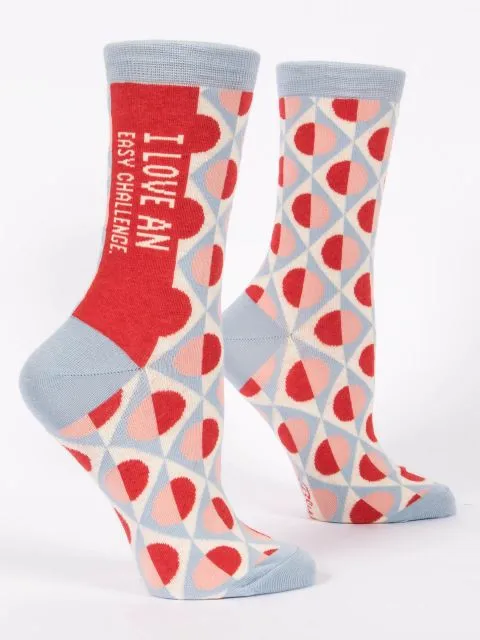 Women's I Love An Easy Challenge Crew Socks