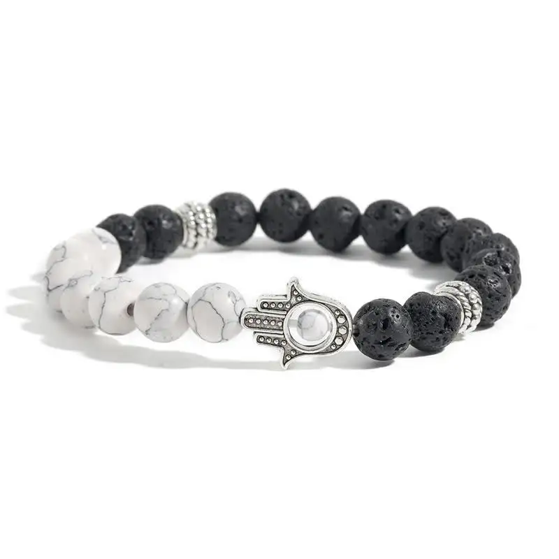 Lava Rock Hamsa Palm Handcrafted Round Bracelet