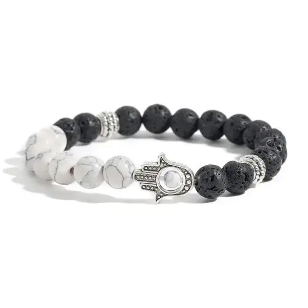 Lava Rock Hamsa Palm Handcrafted Round Bracelet