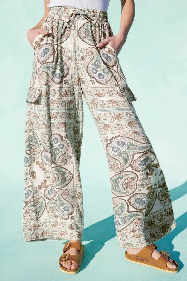Women's Paisley Print High Waist Wide Leg Pants