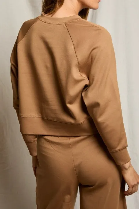 Tan Cropped Raglan Sleeve Sweatshirt
