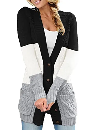 Women Open Front Cardigan Sweater Button Down Knit Sweater Coat