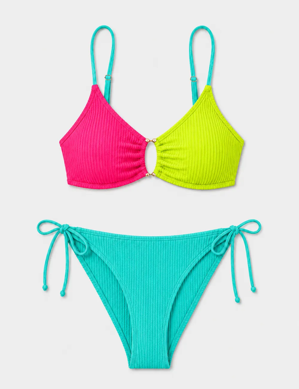 Tone Metal Accents Triangle Bikini Set