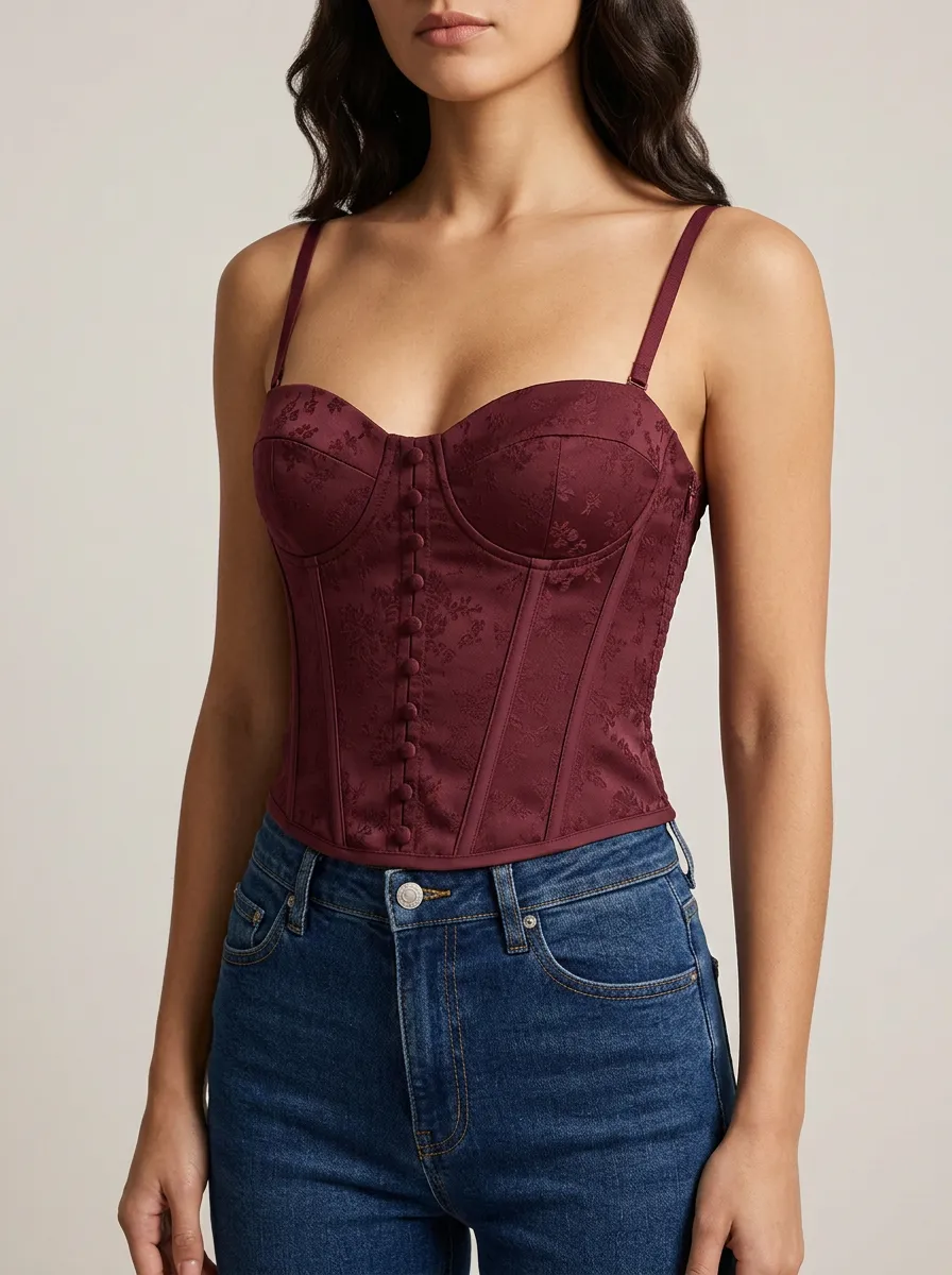 Jacquard Sweetheart-Neck Women's Corset Top