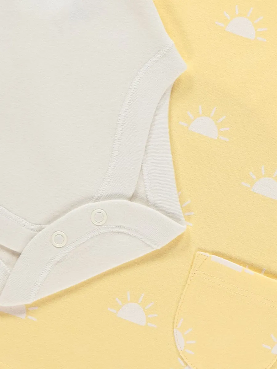Yellow Sun Print Pinafore and Bodysuit Outfit