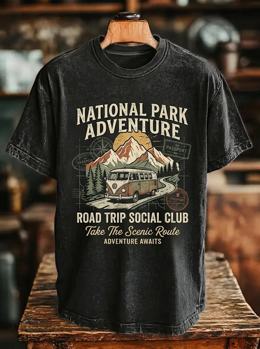 Unisex National Park Adventure Camper Van Printed T-shirt