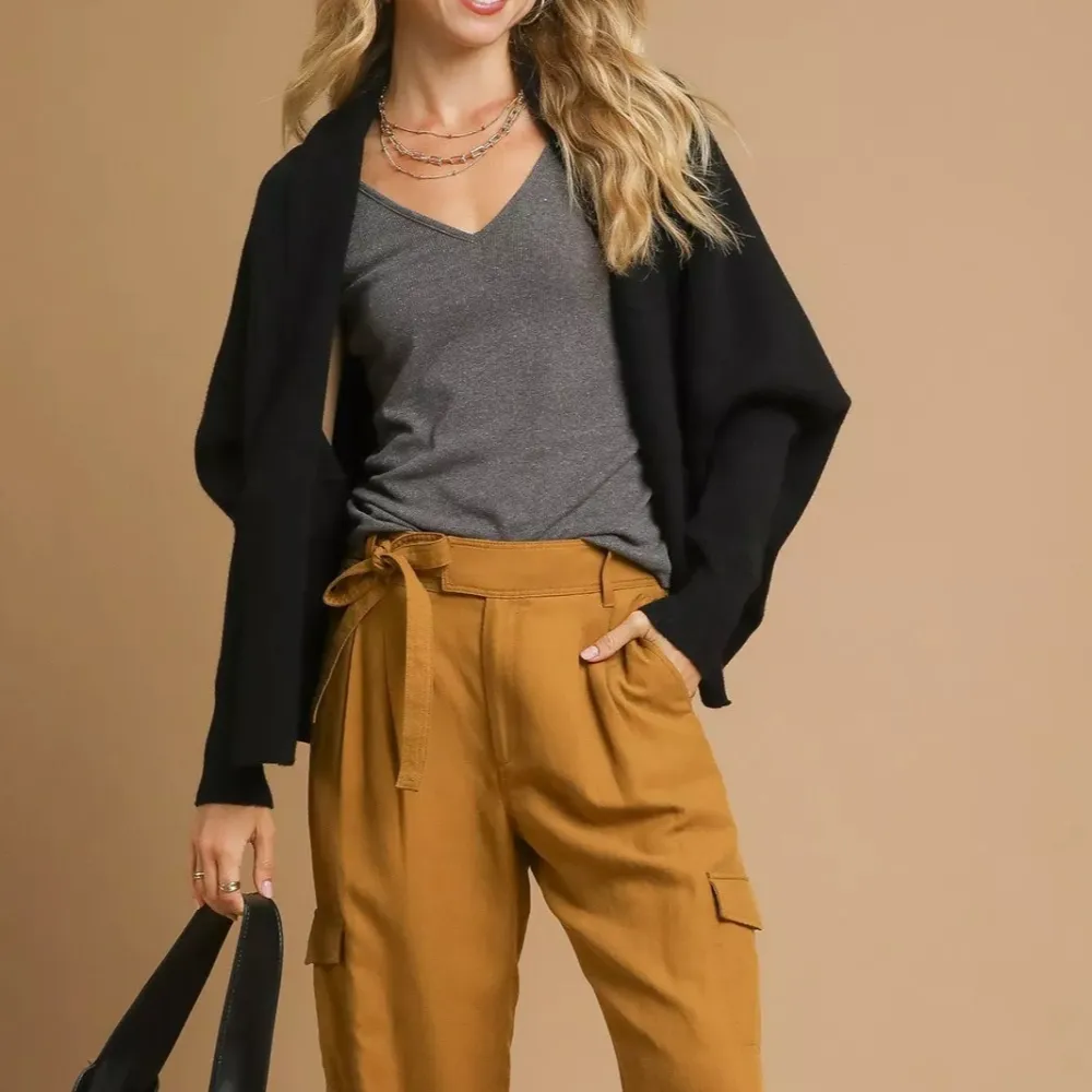 Open Front Pocket Detail Knit Cardigan