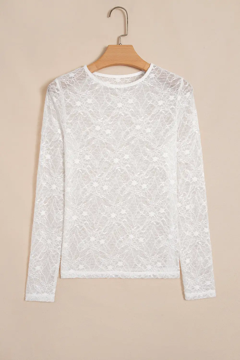 Floral Print Mesh Stretch Knit Long Sleeve Top