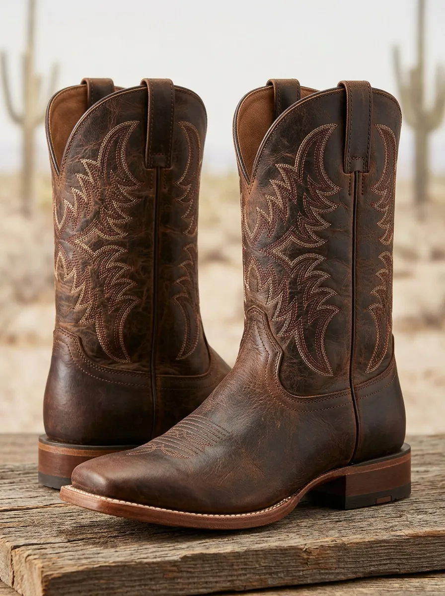 Vintage-Inspired Embroidered Leather-Look Rodeo Style Men's Western Cowboy Boots