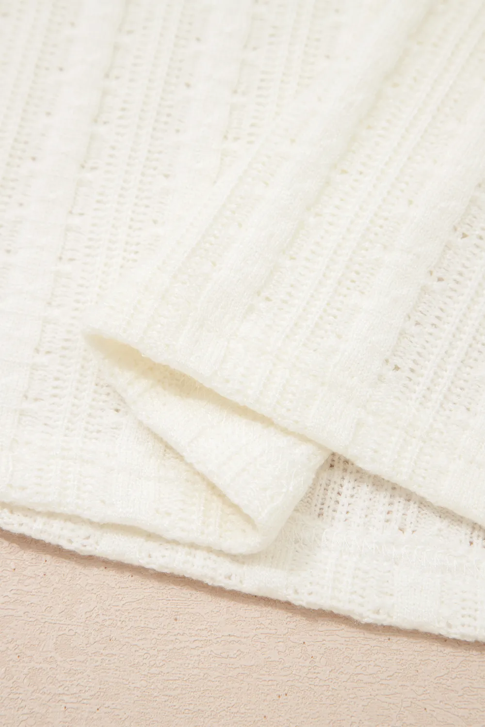 White Textured Button V Neck Tee