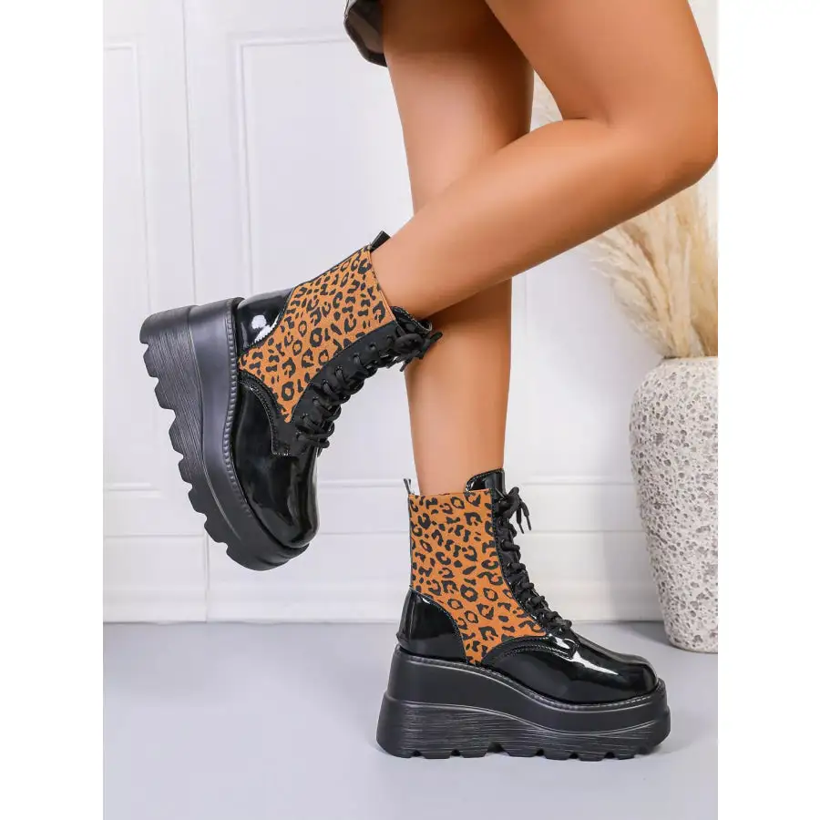 Lace Up Wedge Platform Boots