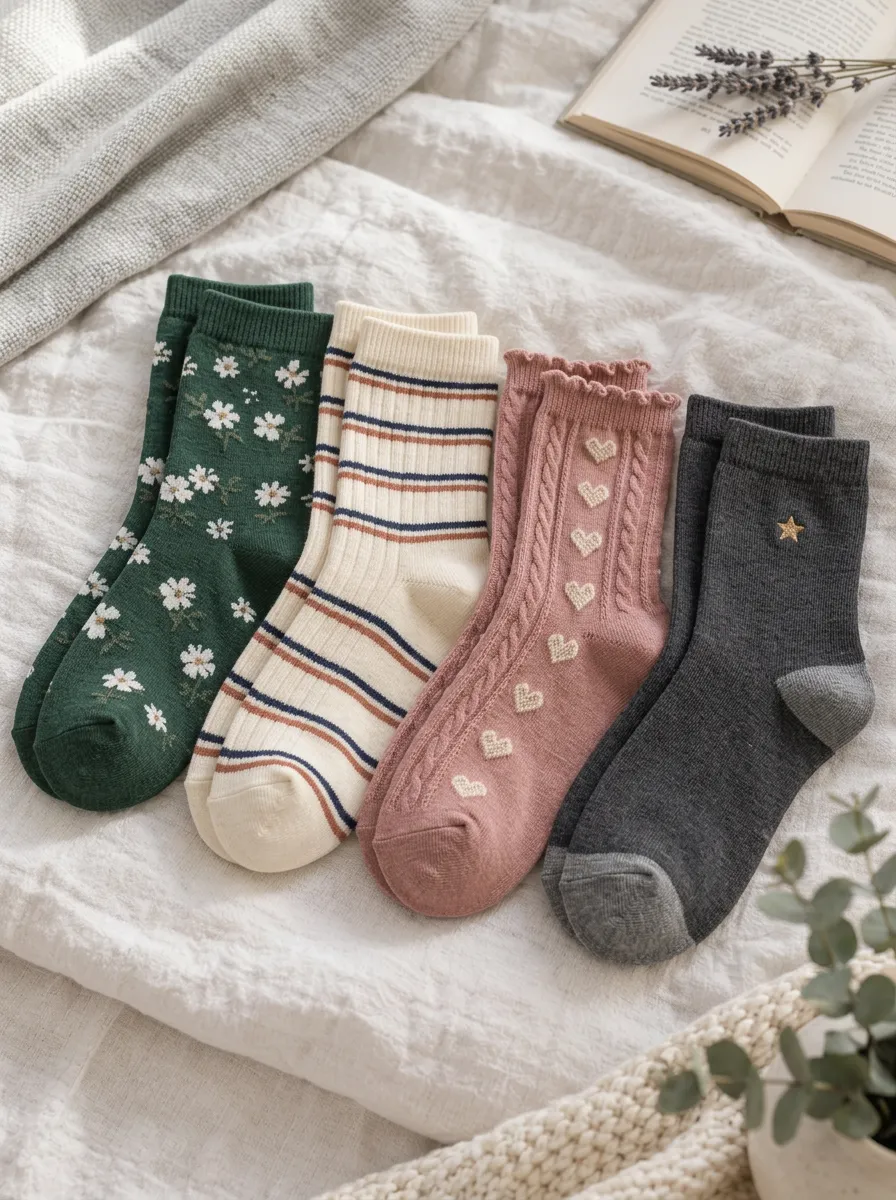 Women's Floral Striped Heart Star Patterned Printed Socks Set