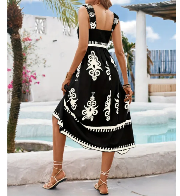 Strap Square Neck Wide Strap Midi Dress