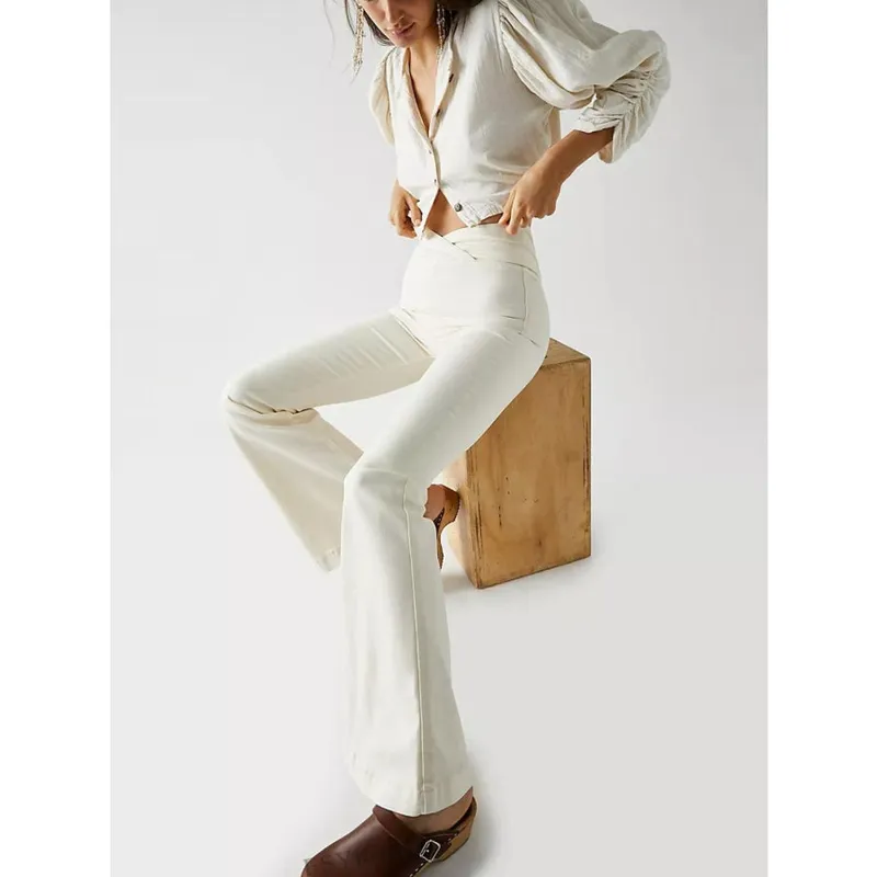 Asymmetric Waist Flare Jeans