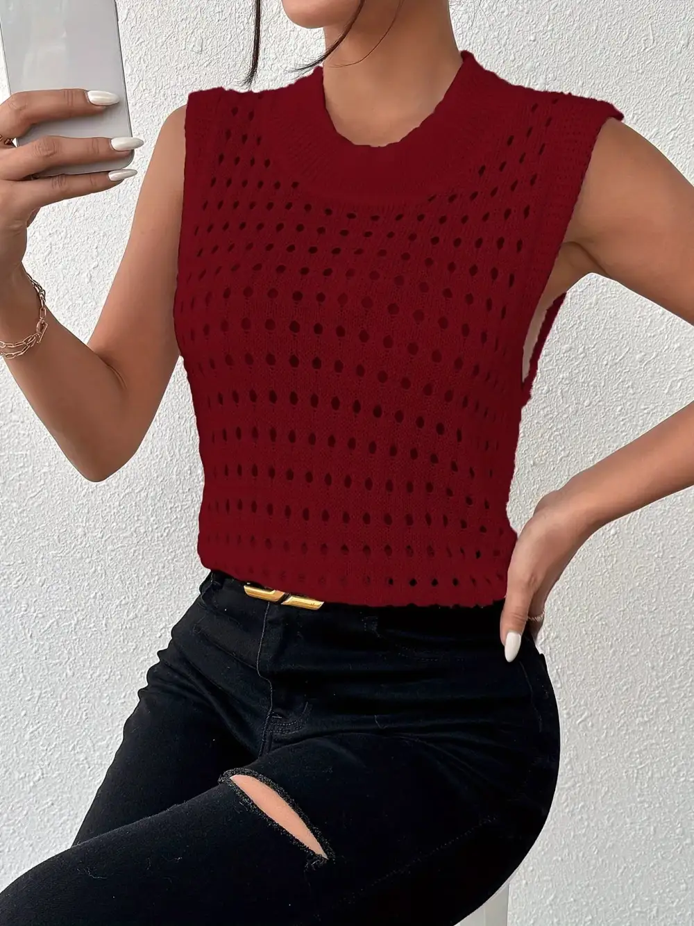 Round-Neck Knit Tank Top