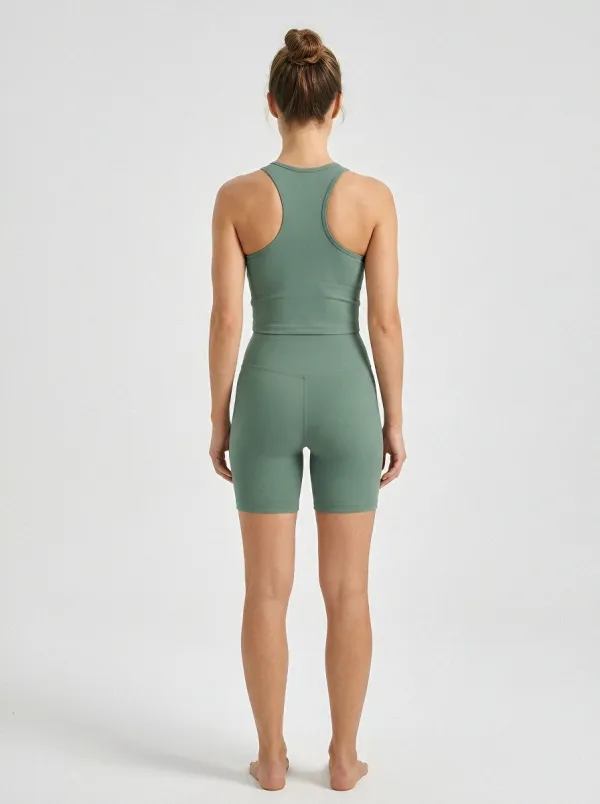 Athletic Ribbed Texture Biker Shorts Activewear Women's Tank Top And Sports Shorts Set