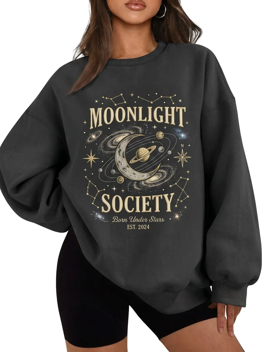 Women's Celestial Moonlight Society Galaxy Planet Printed T-shirt